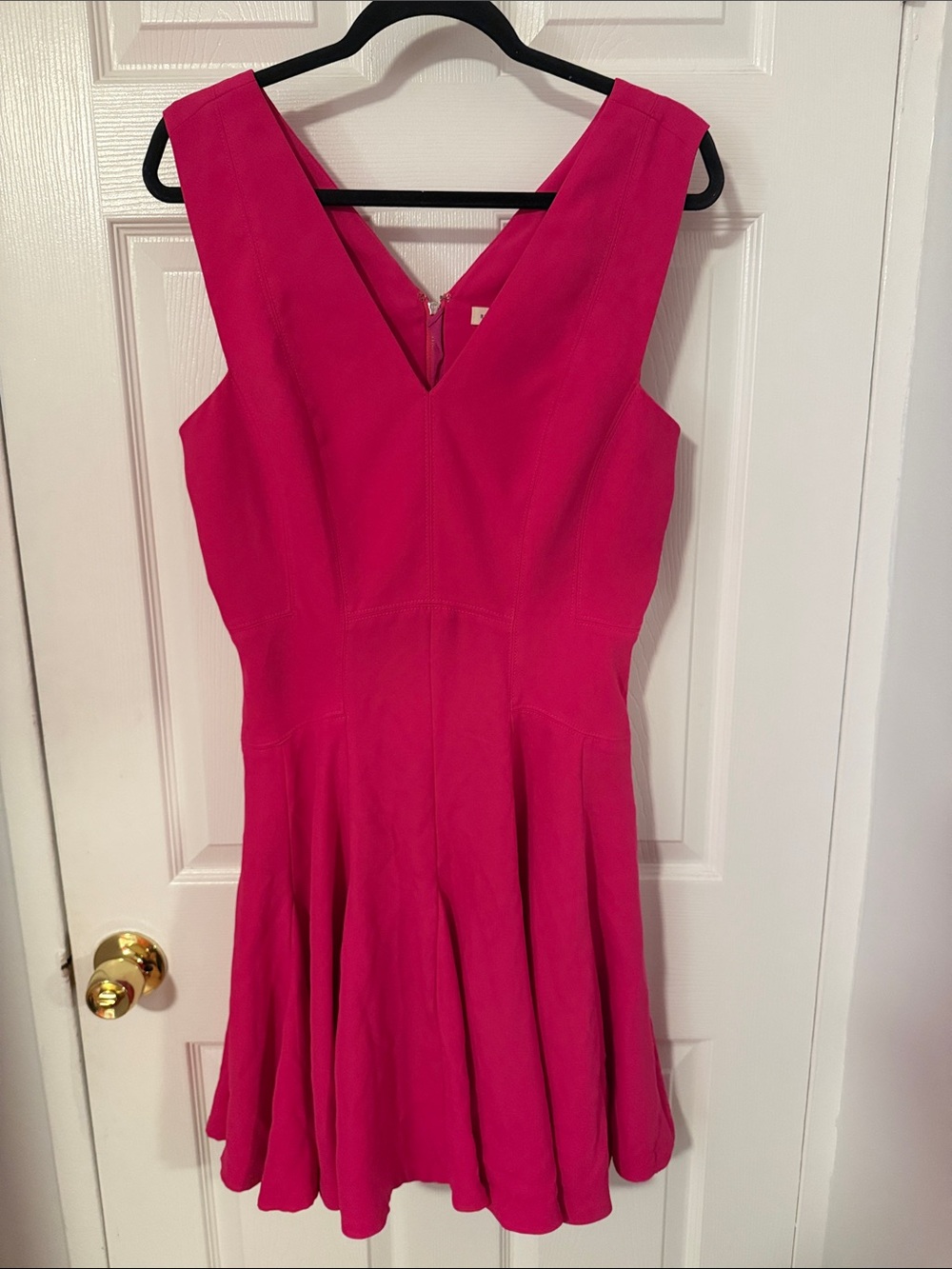 Rebecca Taylor Fuchsia V-Neck Sleeveless Fit-and-Flare Mini Dress